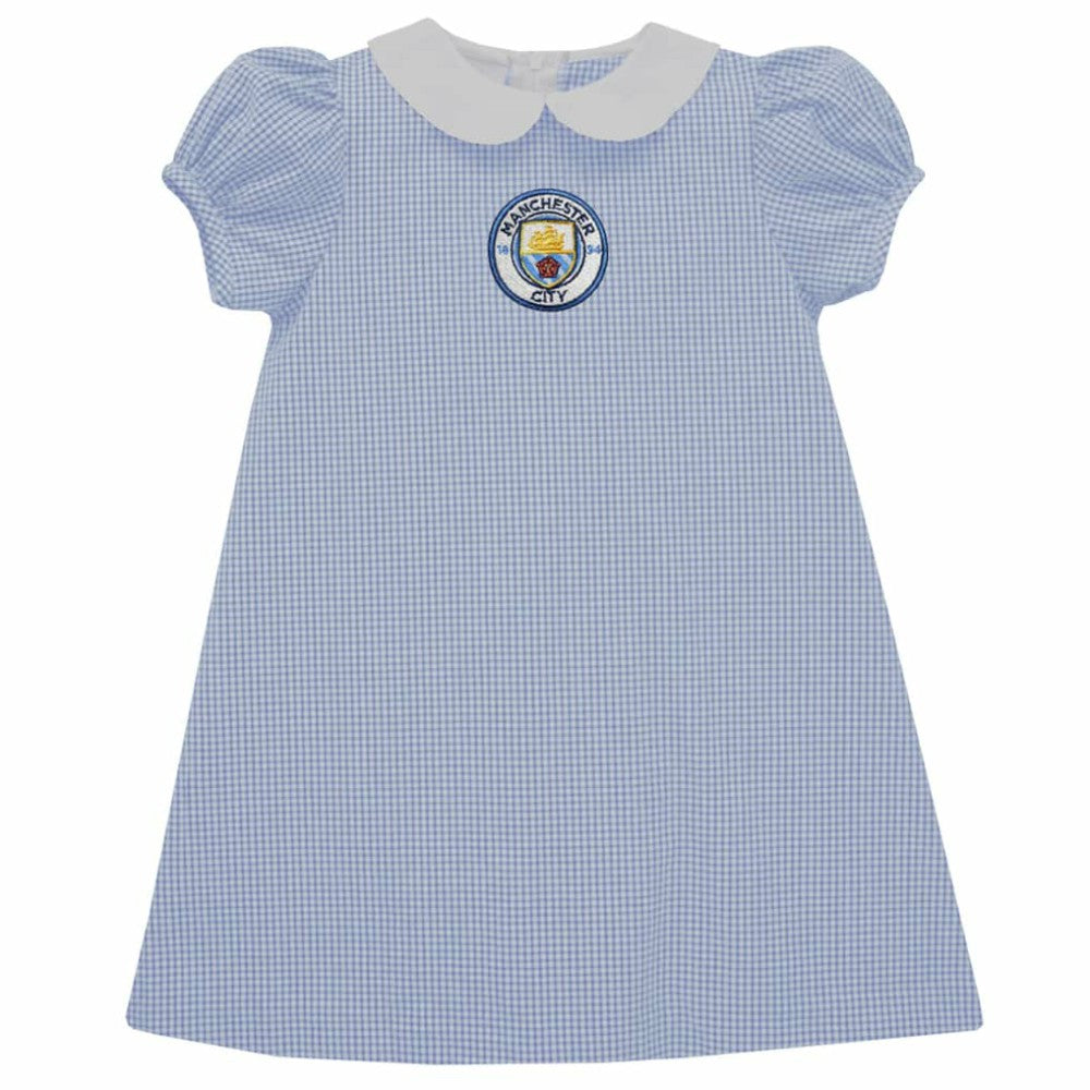 Manchester City Vive La Fete Girls Toddler Gingham Puffy A-Line Dress Discount - Sky Blue 