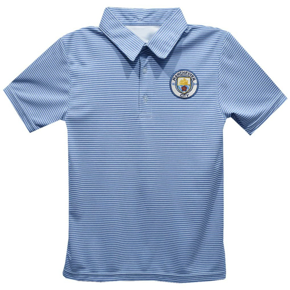 Manchester City Vive La Fete Youth Pencil Stripe Polo Discount - Sky Blue 