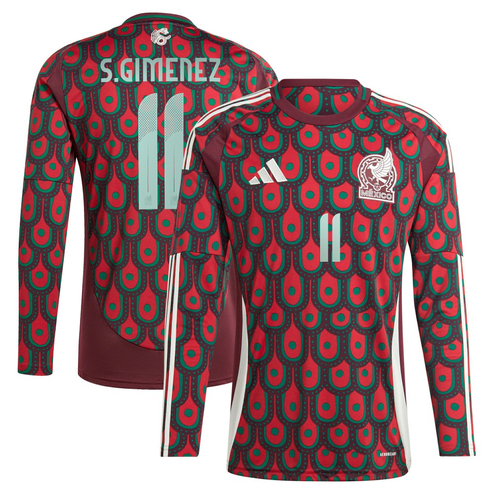 Santiago Giménez Mexico National Team 2024 Home Replica Player Long Sleeve Jersey for sale - Burgundy 