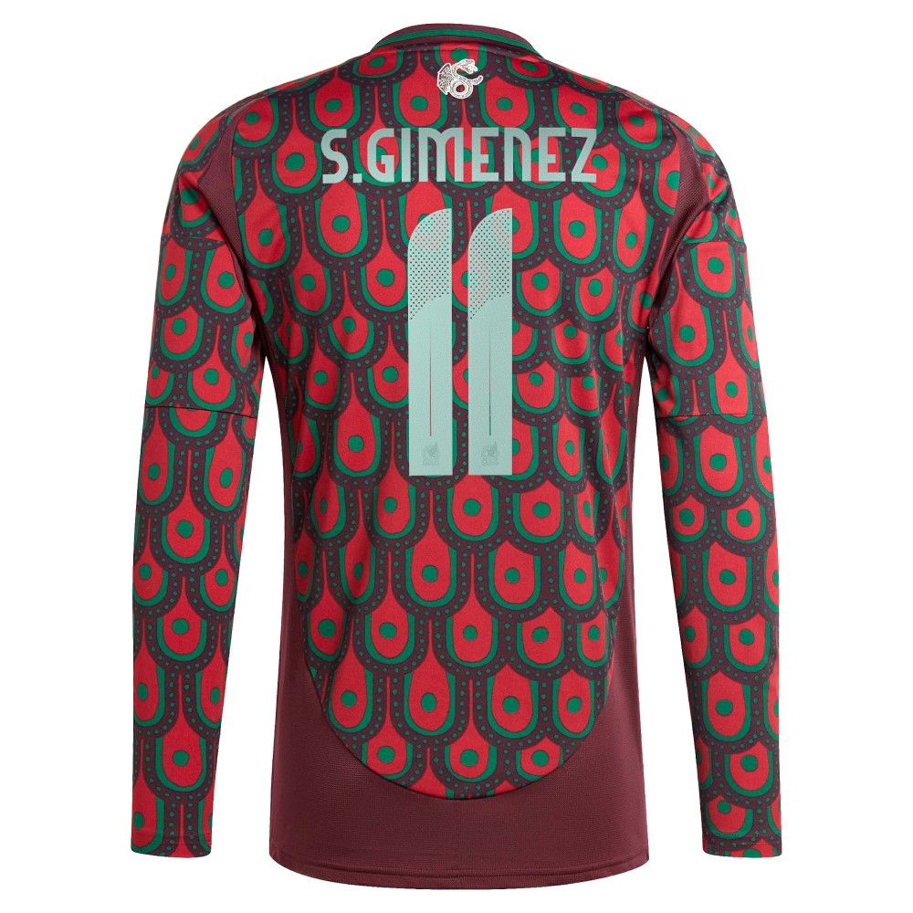 Santiago Giménez Mexico National Team 2024 Home Replica Player Long Sleeve Jersey for sale - Burgundy 
