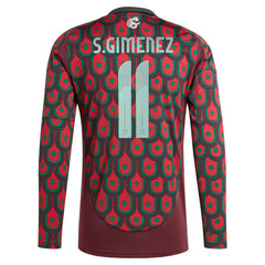 Santiago Giménez Mexico National Team 2024 Home Replica Player Long Sleeve Jersey for sale - Burgundy 