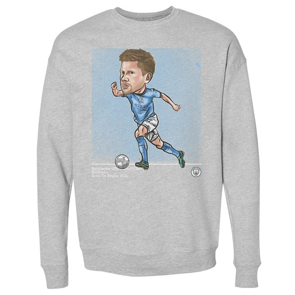 Kevin De Bruyne Manchester City 500 Level Cartoon Player Pullover Crewneck Sweatshirt Discount - Heather Gray 