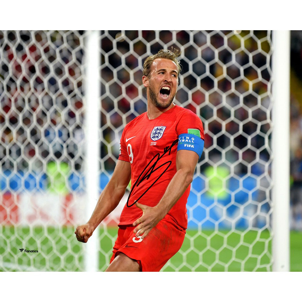 Harry Kane England National Team Autographed 8" x 10" Red Jersey Celebrating 6th Goal in 2018 FIFA World Cup Photograph 