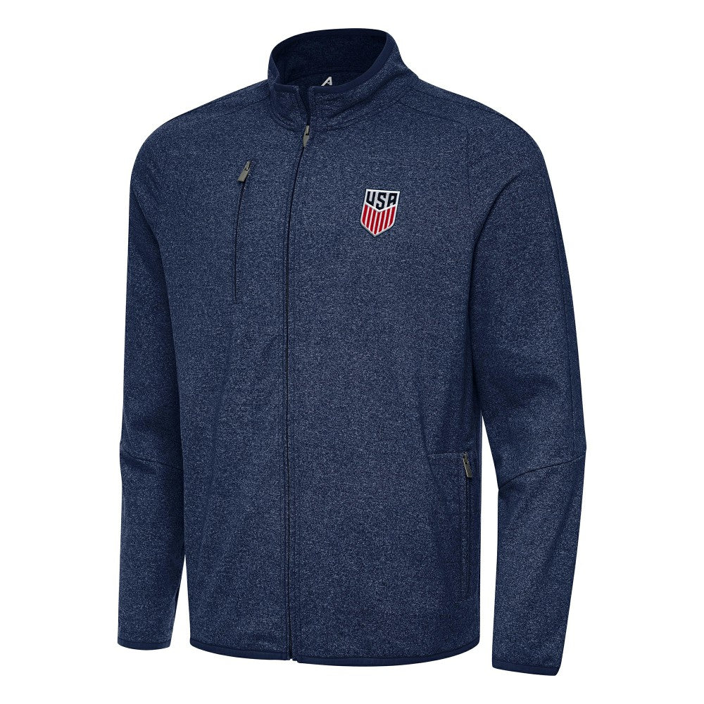 USMNT Antigua Hold-Up Tri-Blend Full-Zip Jacket for sale - Heather Navy 