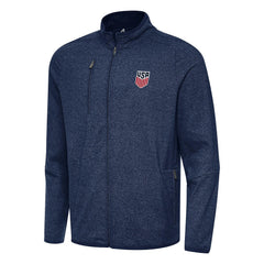 USMNT Antigua Hold-Up Tri-Blend Full-Zip Jacket for sale - Heather Navy 