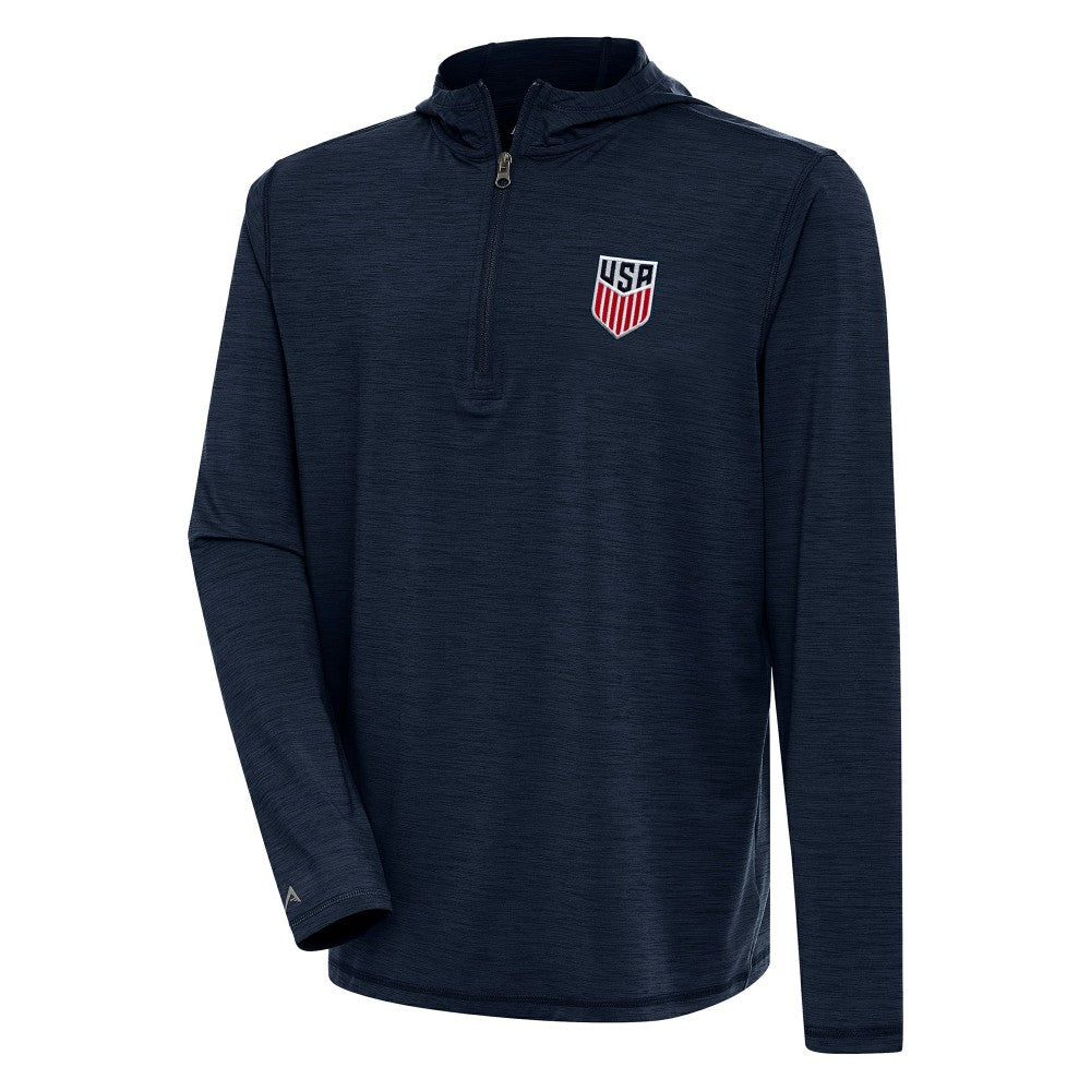 USMNT Antigua Tidy Quarter-Zip Hoodie for sale - Heather Navy 