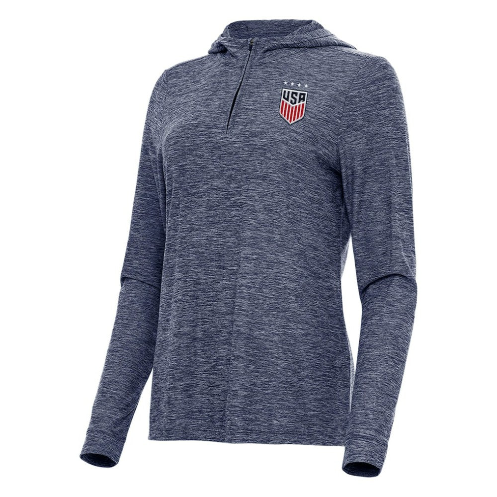 USWNT Antigua Women's Daybreak Quarter-Zip Hoodie on sale - Heather Navy 