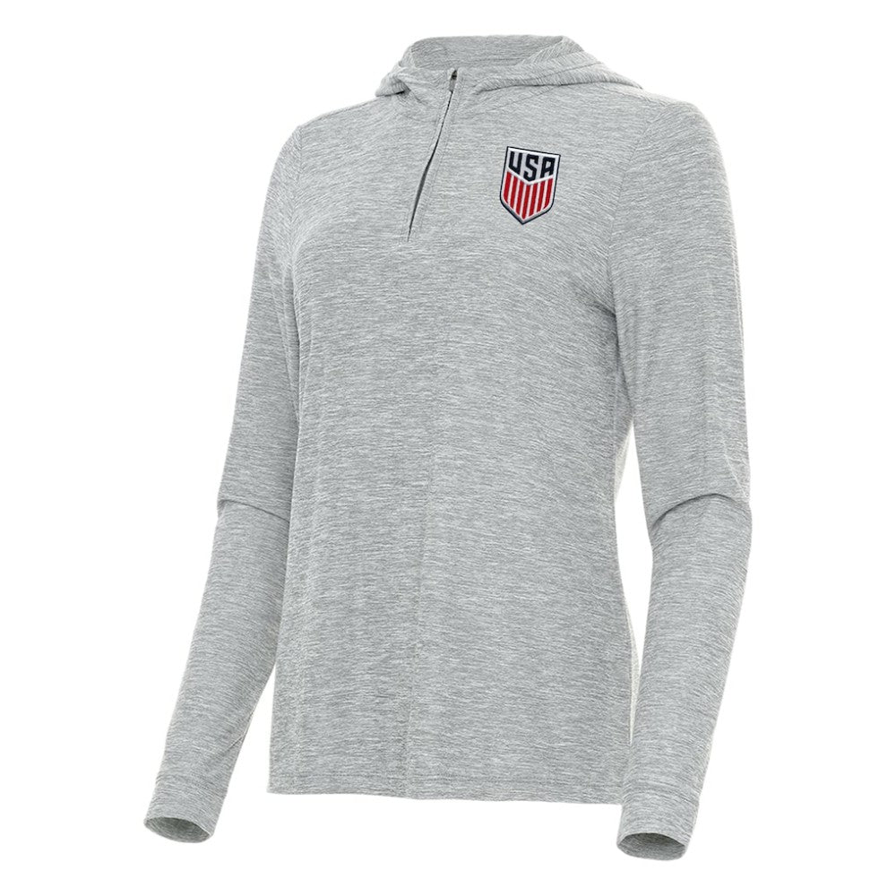 USMNT Antigua Women's Daybreak Quarter-Zip Hoodie for sale - Heather Gray 