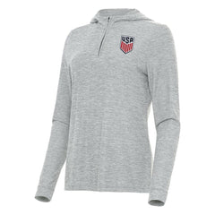 USMNT Antigua Women's Daybreak Quarter-Zip Hoodie for sale - Heather Gray 