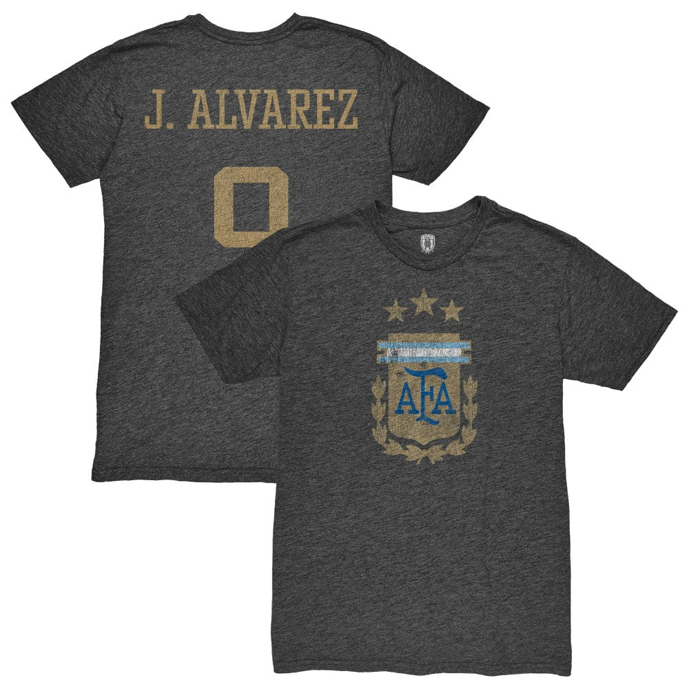 Julián Álvarez Argentina National Team 1863FC Player Retro Tri-Blend T-Shirt for sale - Heather Black 