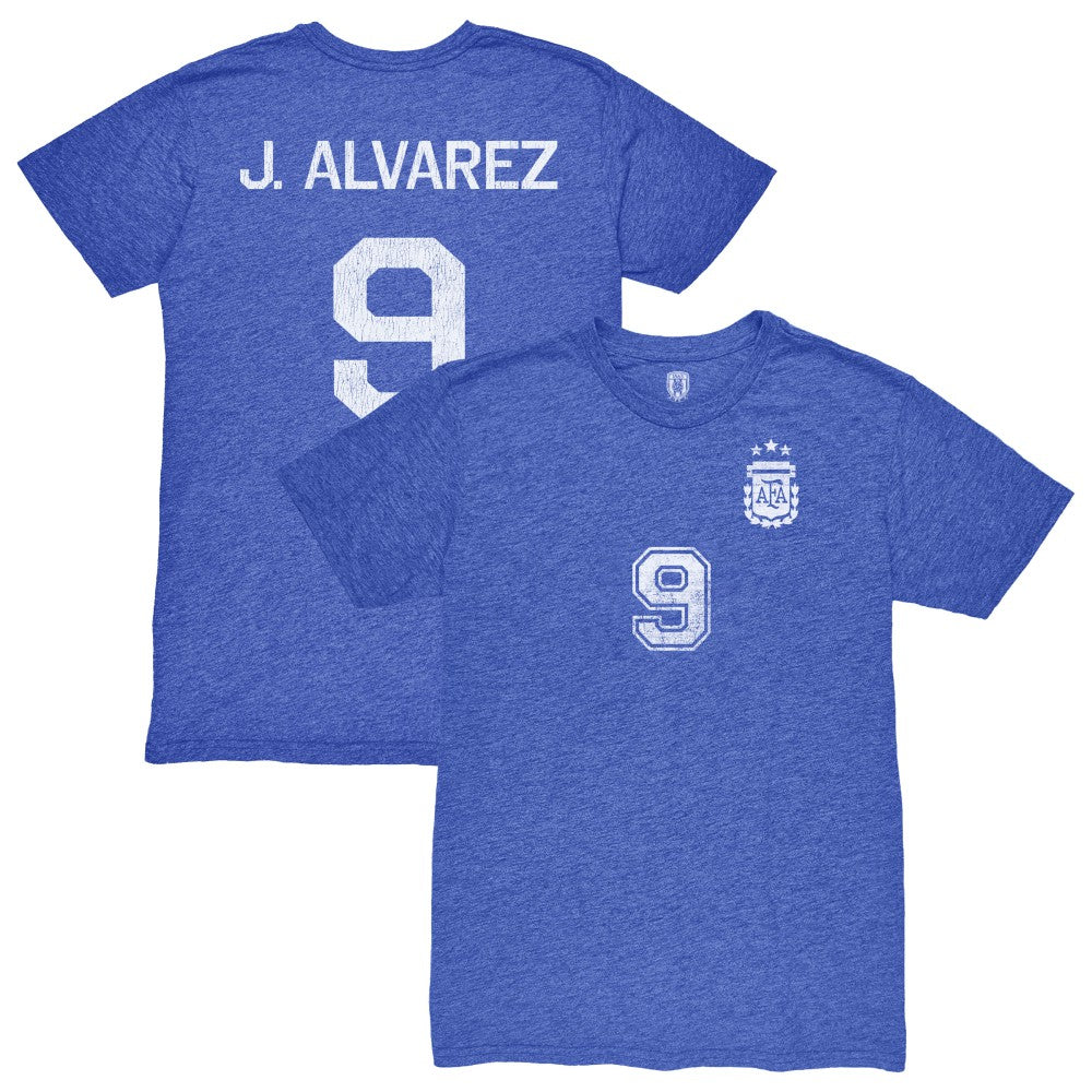 Julián Álvarez Argentina National Team 1863FC Retro Name & Number Tri-Blend T-Shirt for sale - Blue 