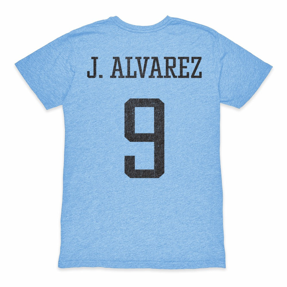 Julián Álvarez Argentina National Team 1863FC Player Retro Tri-Blend T-Shirt for sale - Light Blue 
