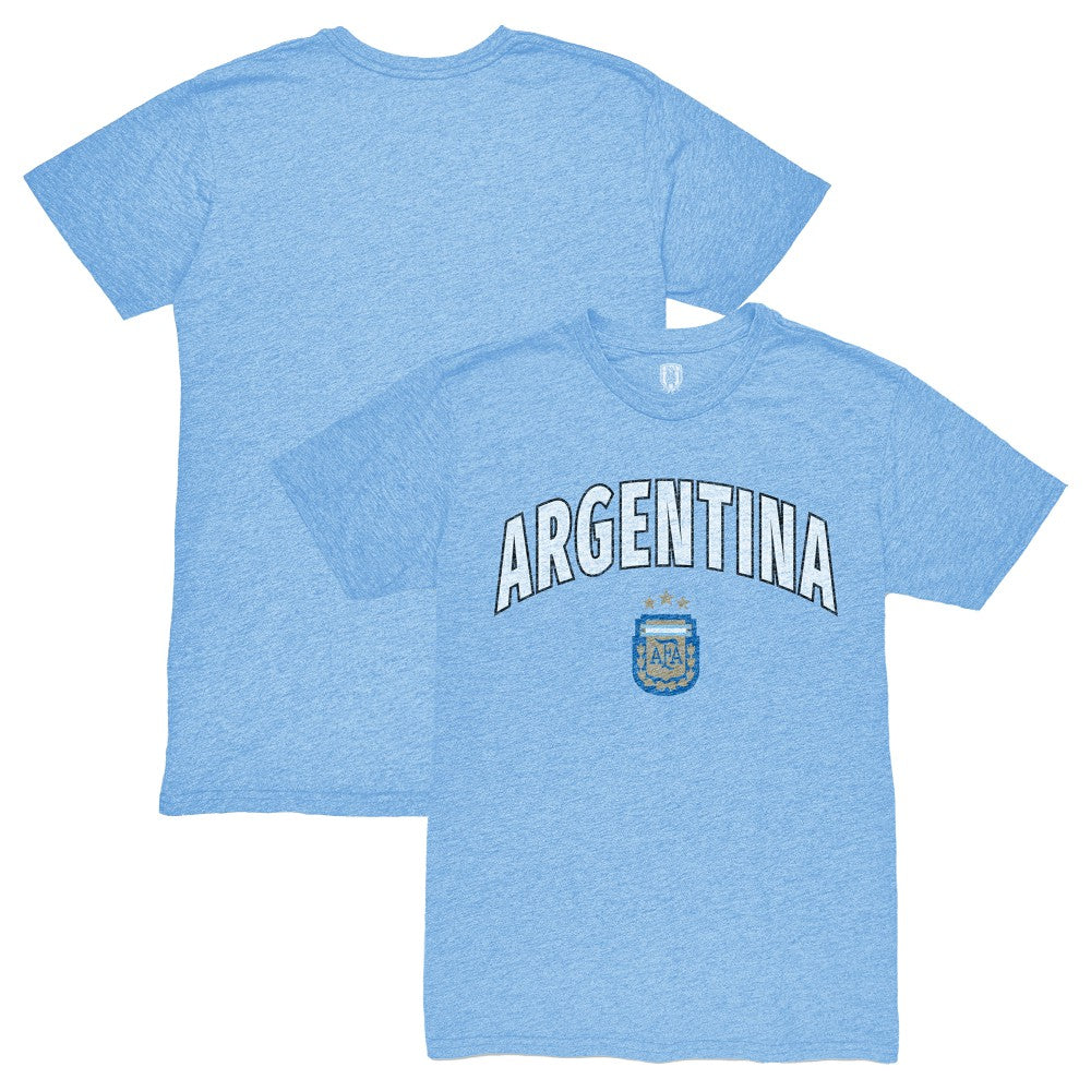 Argentina National Team 1863FC Retro Wordmark Tri-Blend T-Shirt for sale - Light Blue 