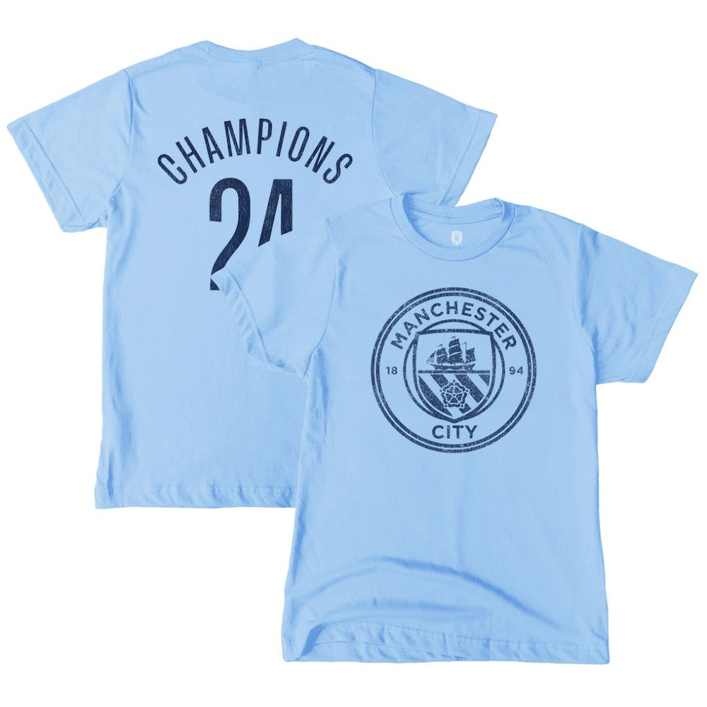 Manchester City 1863FC Youth 2024 Premier League Champions T-Shirt Discount - Sky Blue 