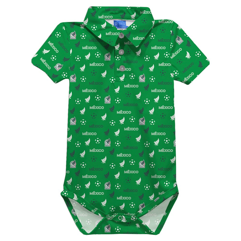 Mexico National Team Vive La Fete Infant All-Over Print Polo Bodysuit for sale - Green 