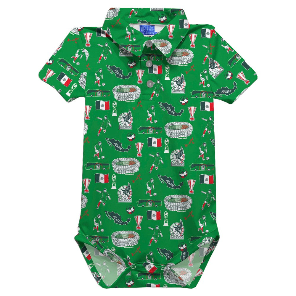 Mexico National Team Vive La Fete Infant Impressions Artwork Polo Bodysuit for sale - Green 