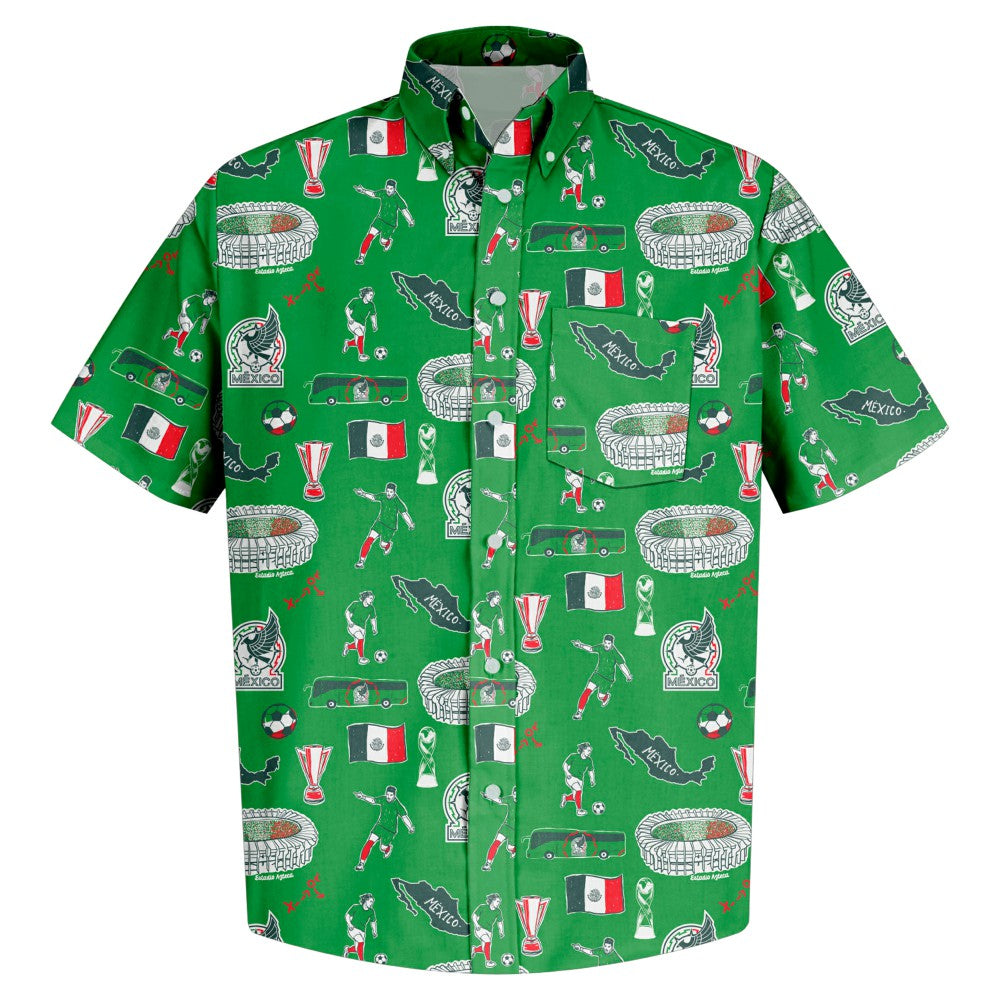Mexico National Team Vive La Fete Impressions Artwork Button-Down Shirt for sale - Green 
