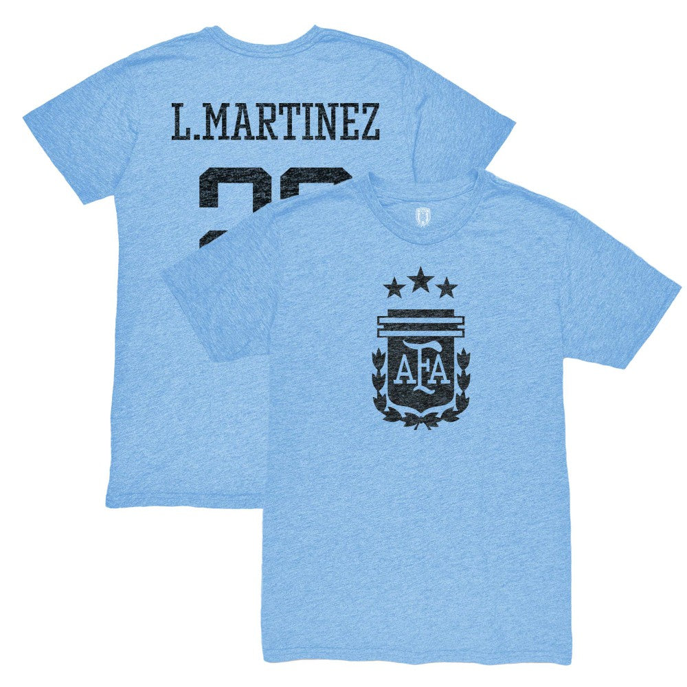 Lautaro Martinez Argentina National Team 1863FC Retro Player Tri-Blend T-Shirt for sale - Light Blue 