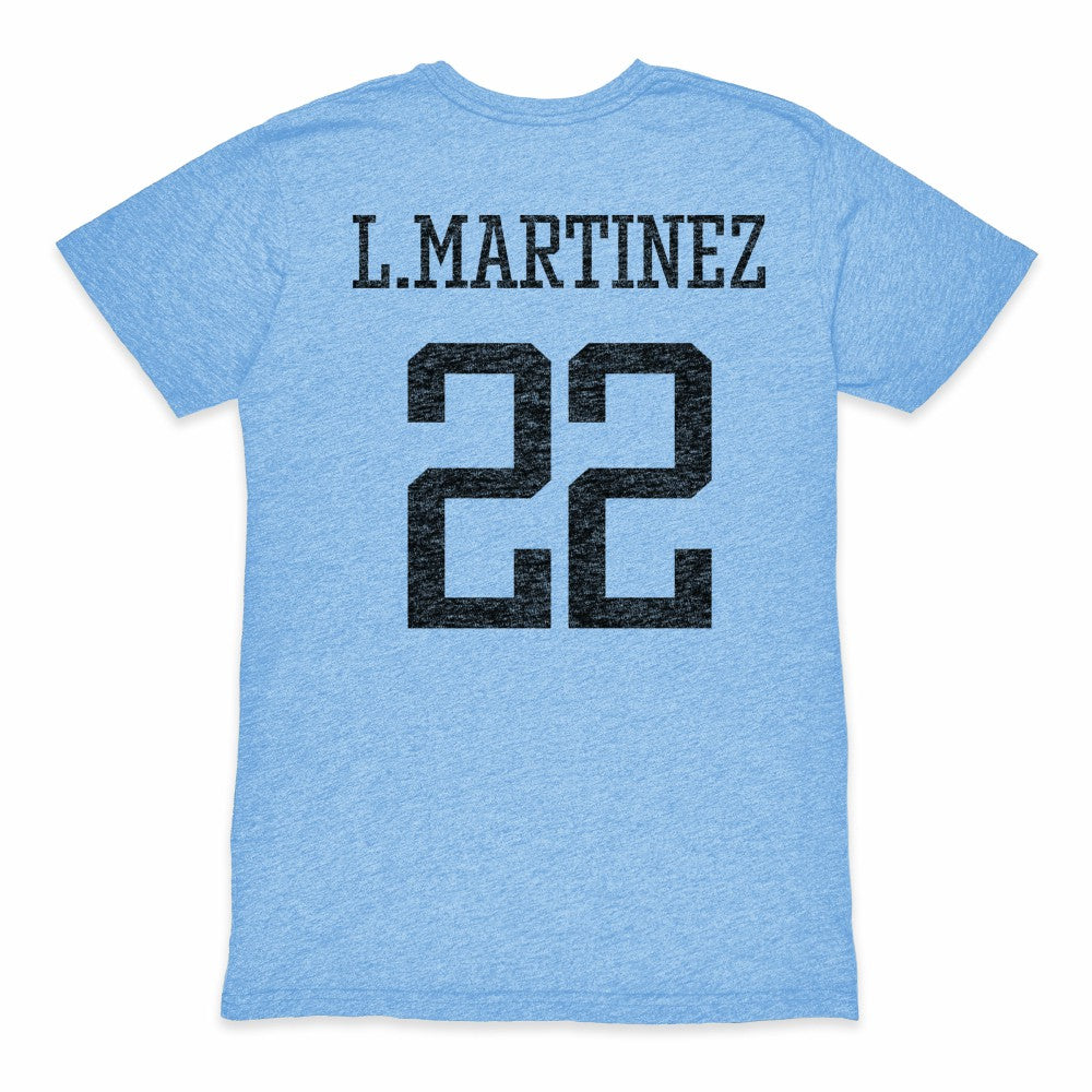 Lautaro Martinez Argentina National Team 1863FC Retro Player Tri-Blend T-Shirt for sale - Light Blue 