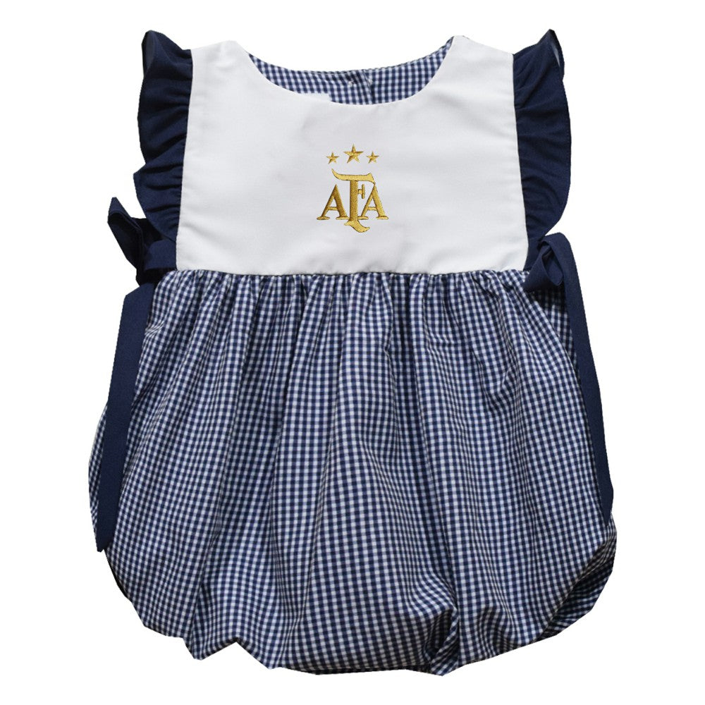 Argentina National Team Vive La Fete Girls Infant Gingham Bubble Dress for sale - Navy 