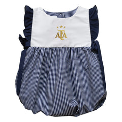 Argentina National Team Vive La Fete Girls Infant Gingham Bubble Dress for sale - Navy 