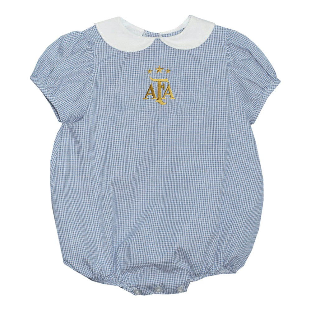 Argentina National Team Vive La Fete Girls Infant Gingham Puffy Bubble Dress for sale - Light Blue 