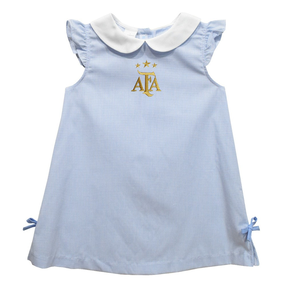 Argentina National Team Vive La Fete Girls Toddler Mini Checkered A-Line Dress for sale - Light Blue 