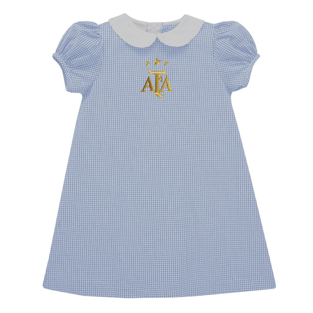 Argentina National Team Vive La Fete Girls Infant Gingham Puffy A-Line Dress for sale - Light Blue 