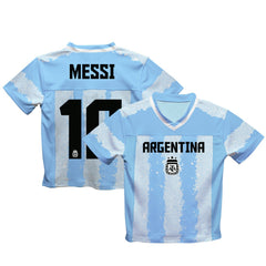 Lionel Messi Argentina National Team Vive La Fete Toddler Painted Stripes Football Jersey for sale - Light Blue 