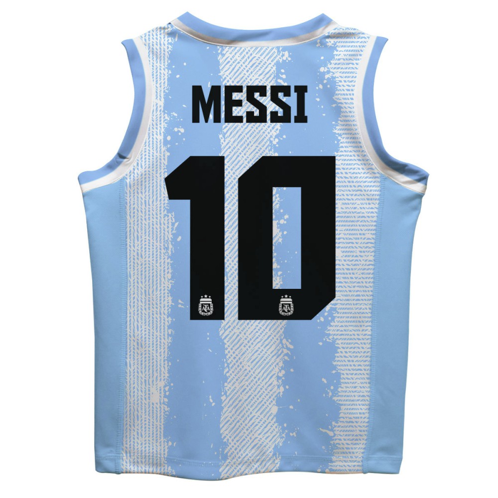 Lionel Messi Argentina National Team Vive La Fete Toddler Painted Stripes Basketball Jersey for sale - Light Blue 