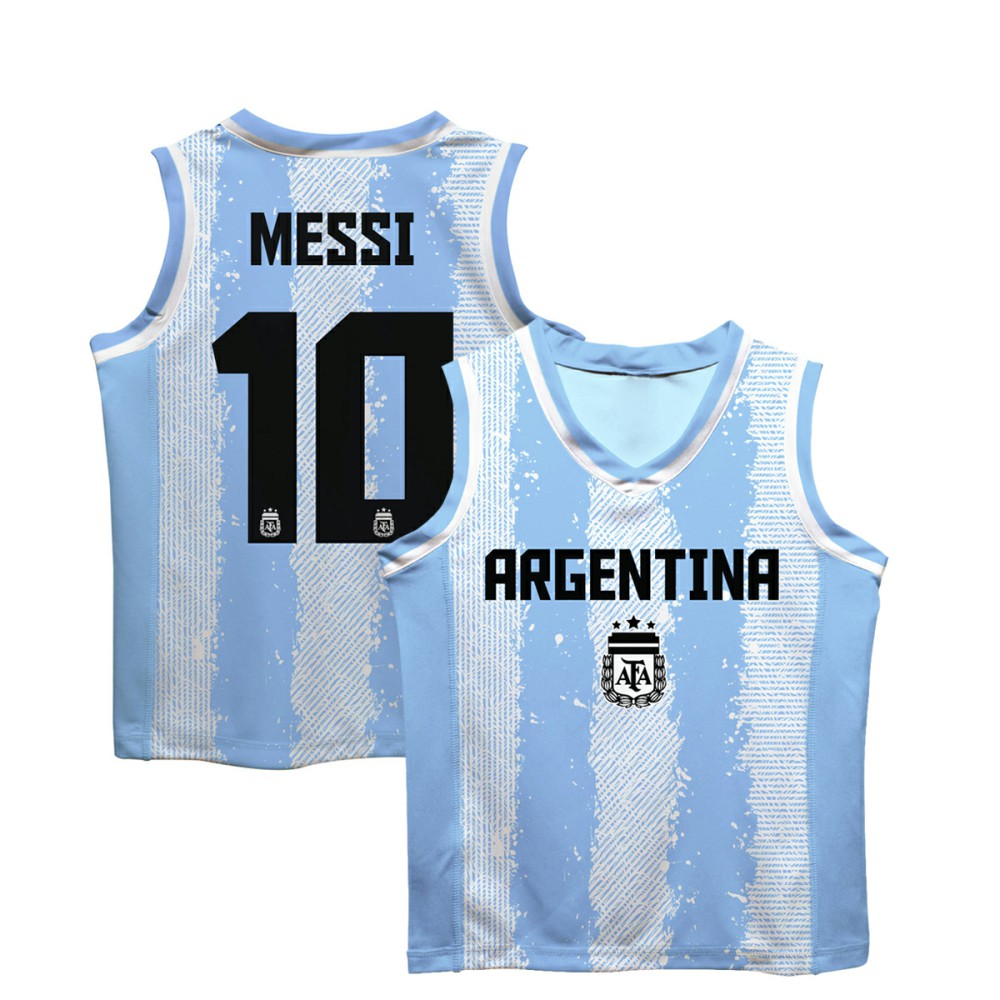 Lionel Messi Argentina National Team Vive La Fete Youth Painted Stripes Basketball Jersey for sale - Light Blue 