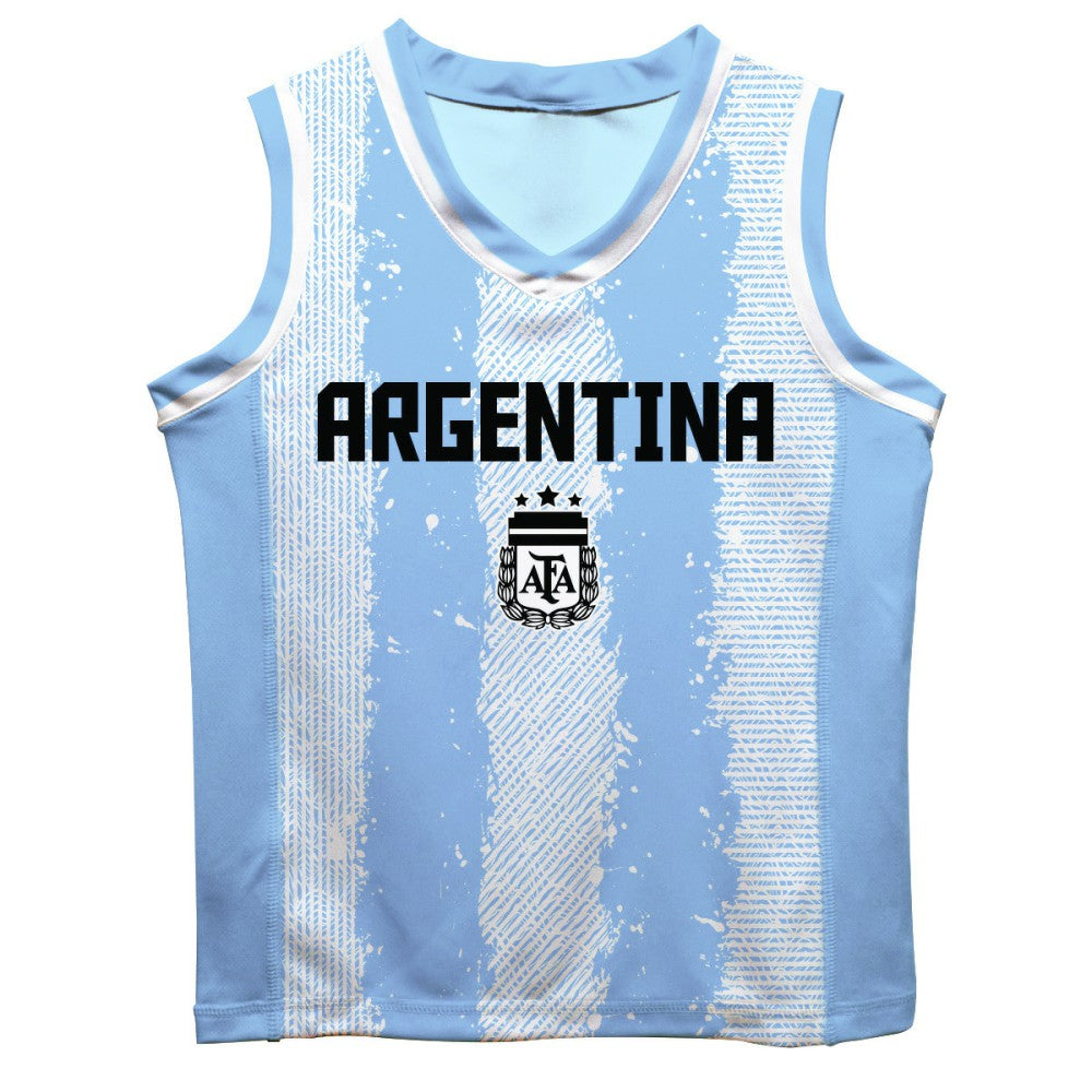 Lionel Messi Argentina National Team Vive La Fete Youth Painted Stripes Basketball Jersey for sale - Light Blue 