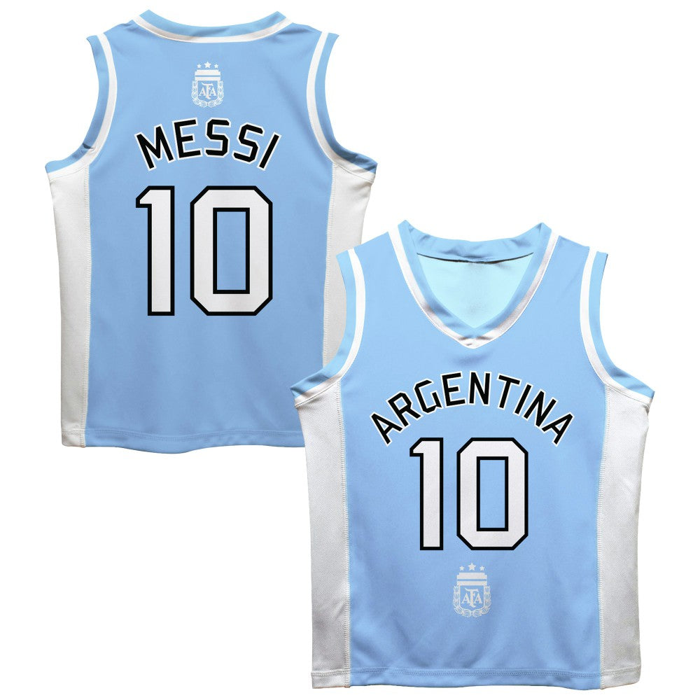 Lionel Messi Argentina National Team Vive La Fete  Mesh Basketball Jersey for sale - Light Blue 