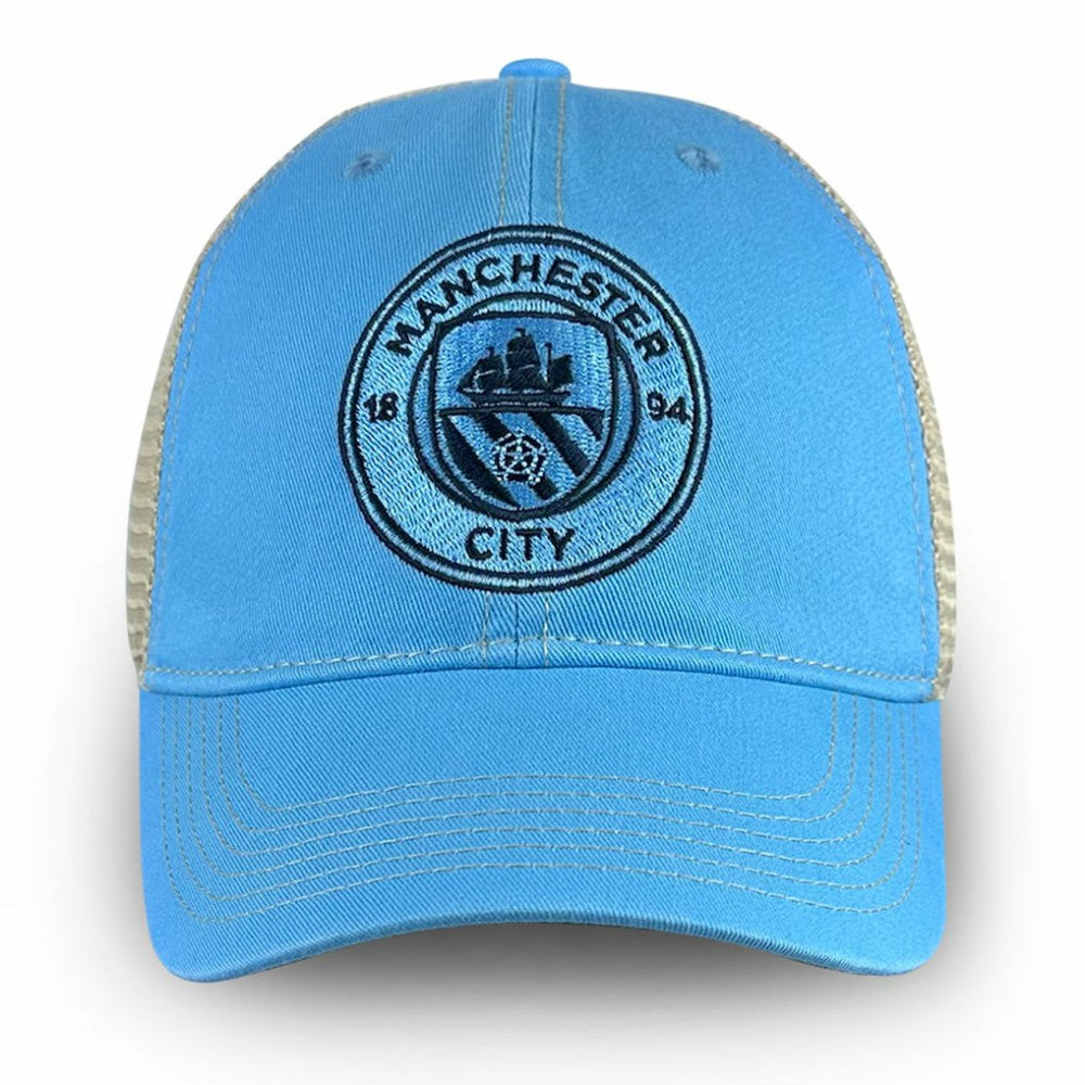 Manchester City 1863FC Mono Badge Vintage Trucker Adjustable Hat Discount - Sky Blue 