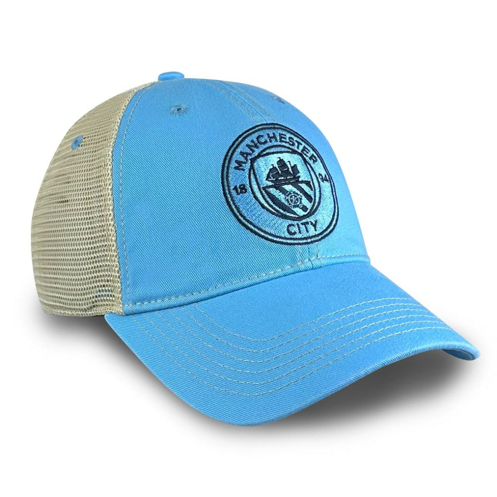 Manchester City 1863FC Mono Badge Vintage Trucker Adjustable Hat Discount - Sky Blue 