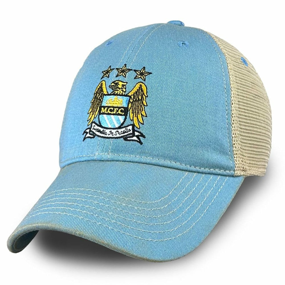 Manchester City 1863FC Retro Tea Washed Vintage Trucker Adjustable Hat Discount - Sky Blue 