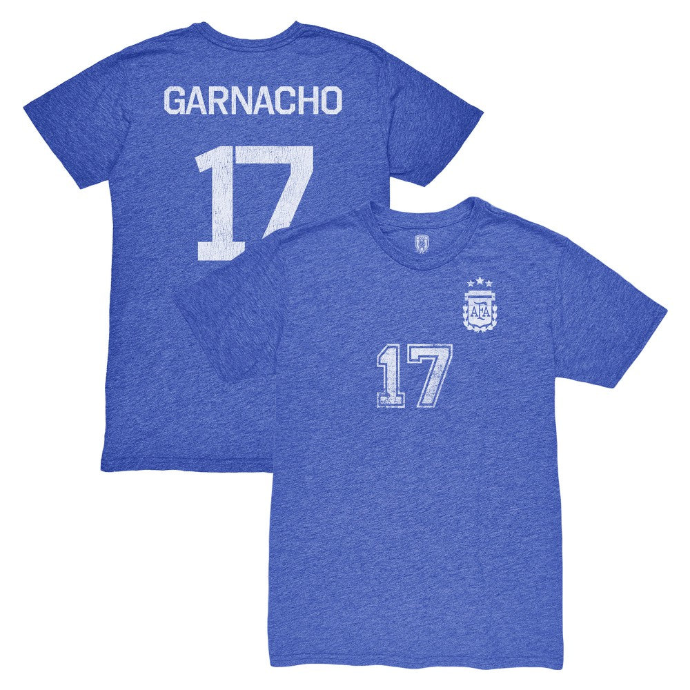 Alejandro Garnacho Argentina National Team 1863FC Player Vintage Tri-Blend T-Shirt for sale - Blue 
