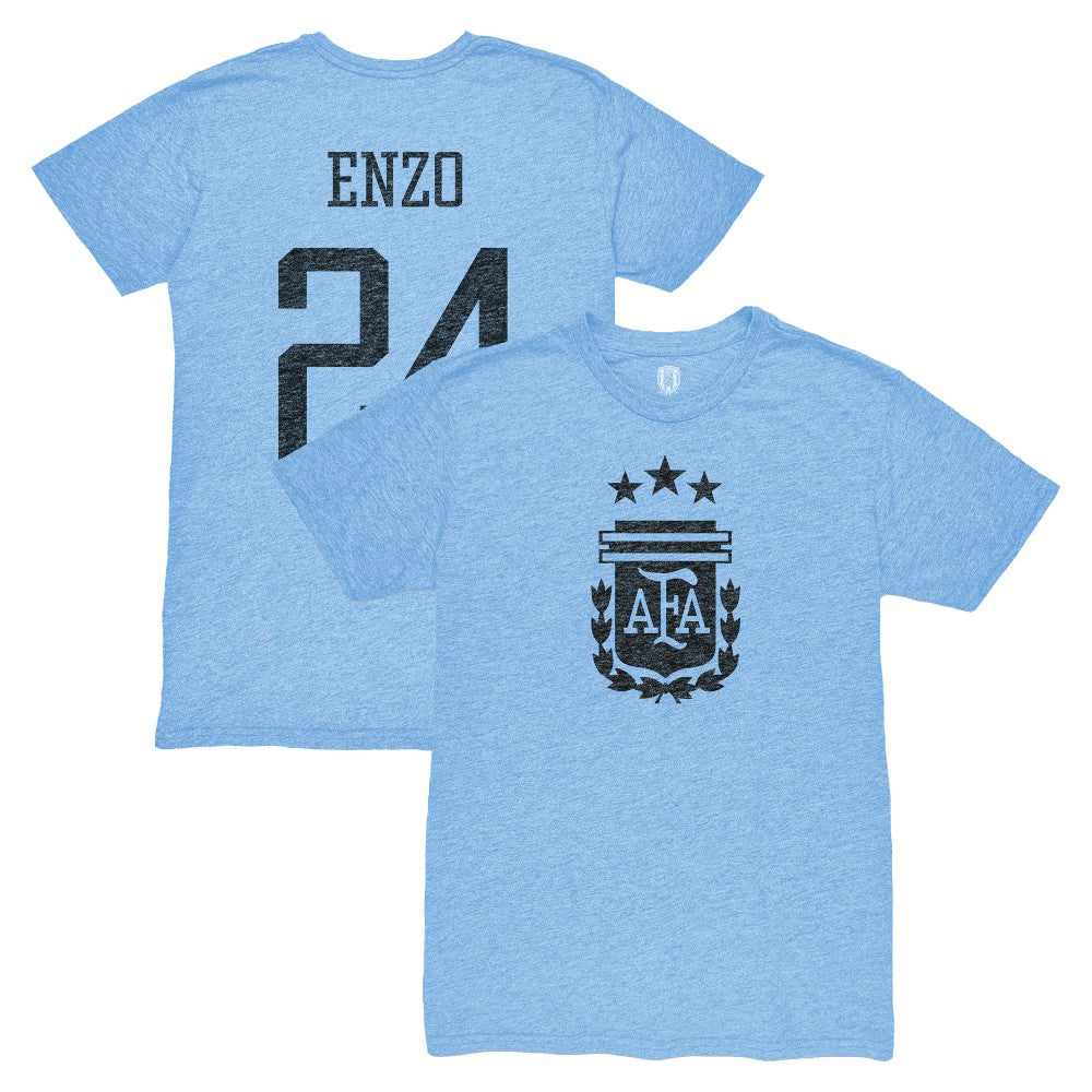 Enzo Fernández Argentina National Team 1863FC Player Vintage Tri-Blend T-Shirt for sale - Light Blue 