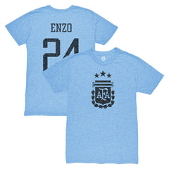 Enzo Fernández Argentina National Team 1863FC Player Vintage Tri-Blend T-Shirt for sale - Light Blue 