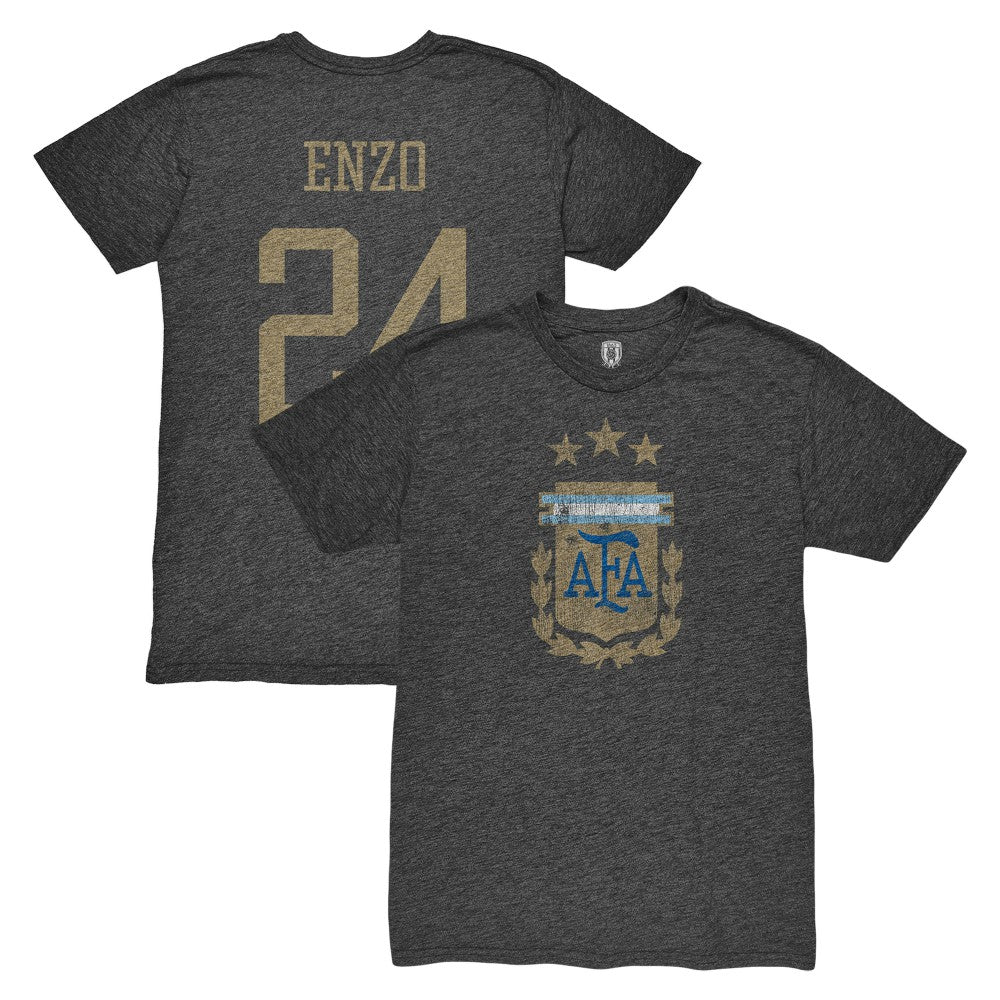 Enzo Fernández Argentina National Team 1863FC Player Vintage Tri-Blend T-Shirt for sale - Black 