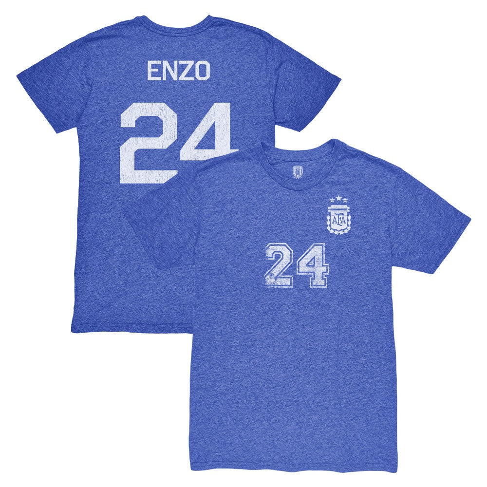 Enzo Fernández Argentina National Team 1863FC Player Vintage Tri-Blend T-Shirt for sale - Blue 