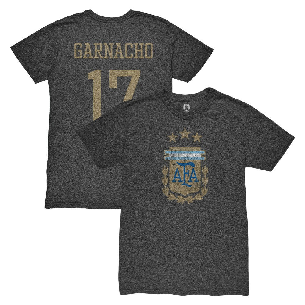 Alejandro Garnacho Argentina National Team 1863FC Player Vintage Tri-Blend T-Shirt for sale - Black 