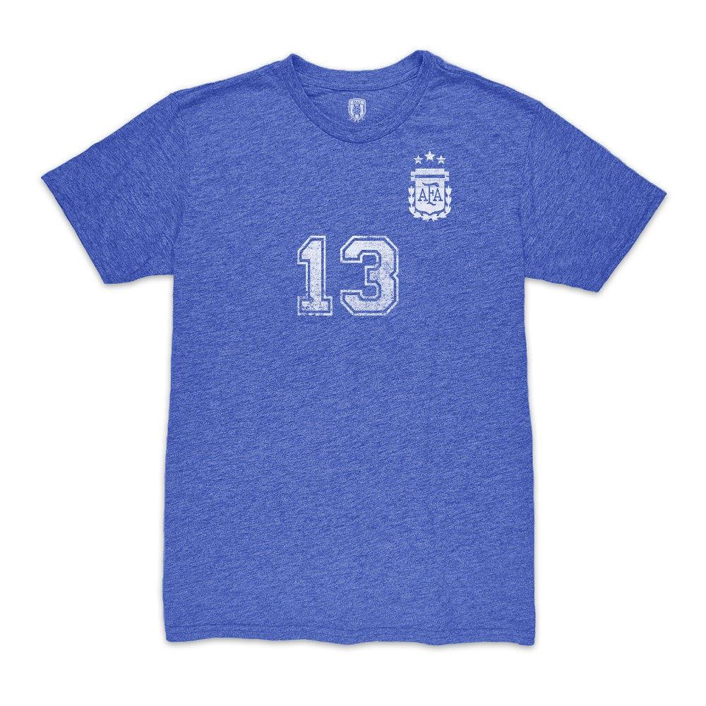 Cristian Romero Argentina National Team 1863FC Player Vintage Tri-Blend T-Shirt for sale - Blue 