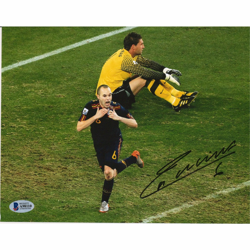 Andres Iniesta Spain National Team Autographed 8" x 10" Celebration Photograph 