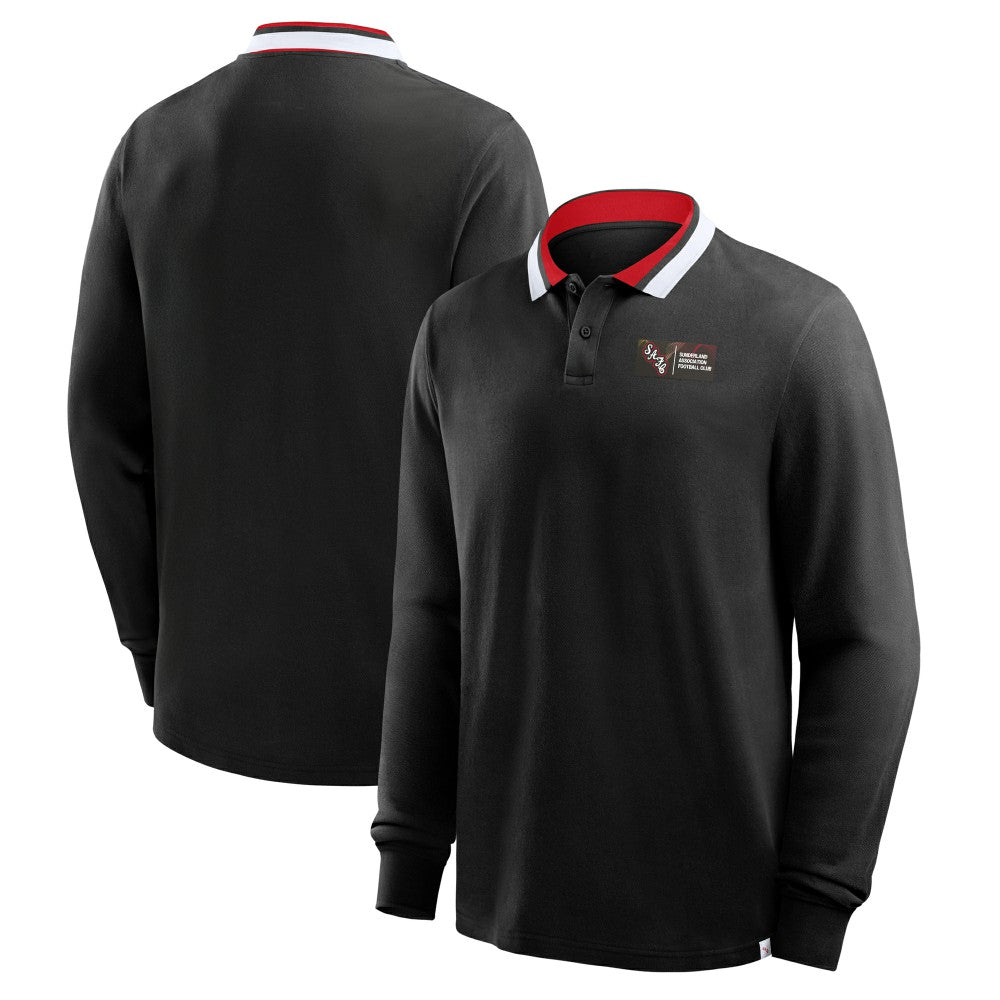 Sunderland Classic Long Sleeve Tipped Polo Shirt / Black / Mens 
