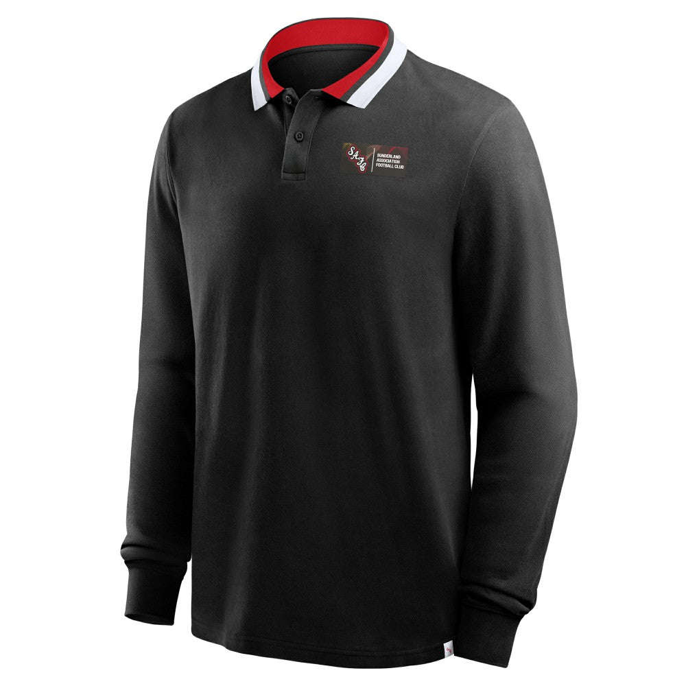 Sunderland Classic Long Sleeve Tipped Polo Shirt / Black / Mens 