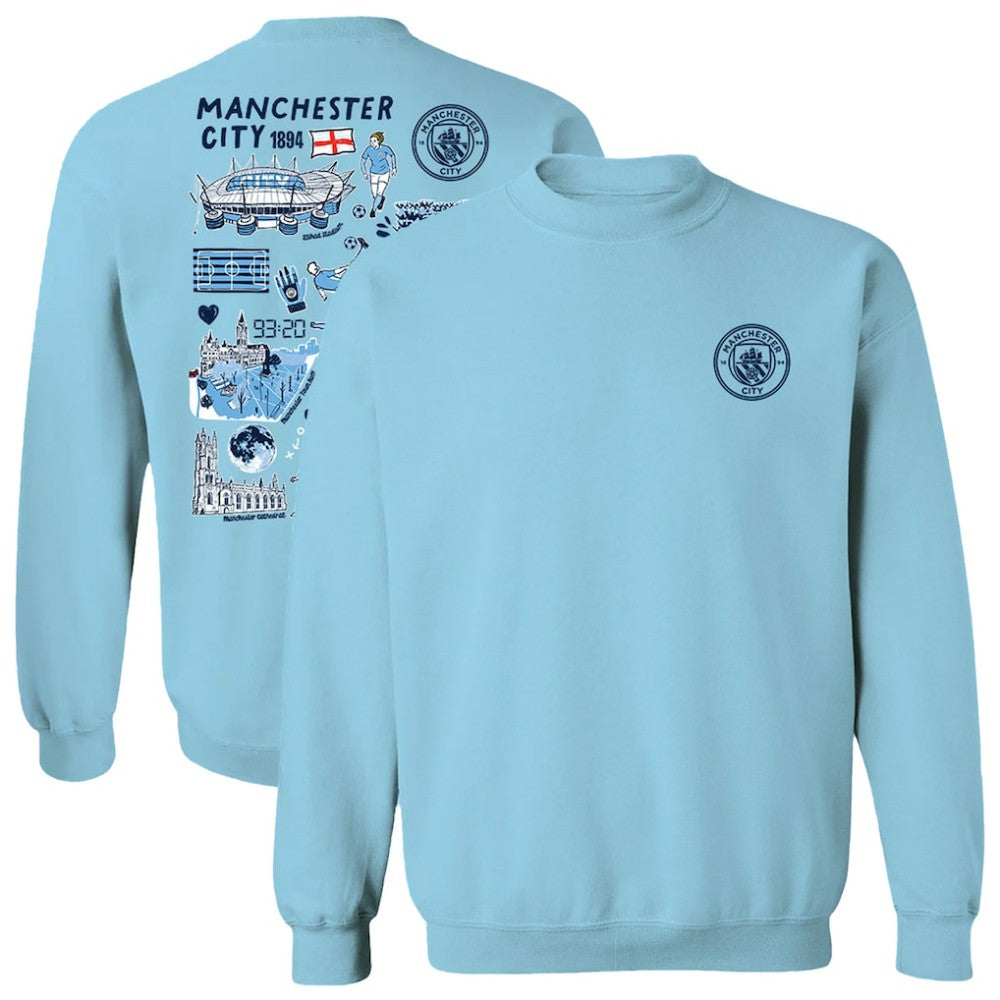 Manchester City Vive La Fete Women's Impressions Artwork Pullover Sweatshirt  Discount - Sky Blue 