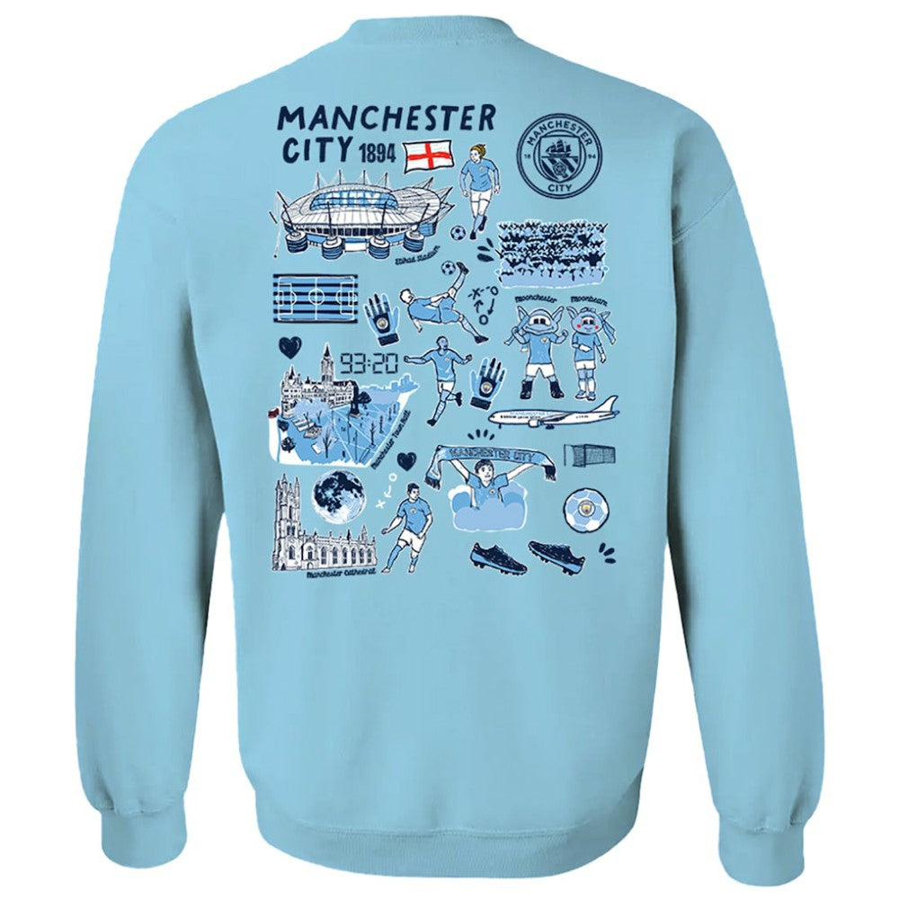 Manchester City Vive La Fete Women's Impressions Artwork Pullover Sweatshirt  Discount - Sky Blue 