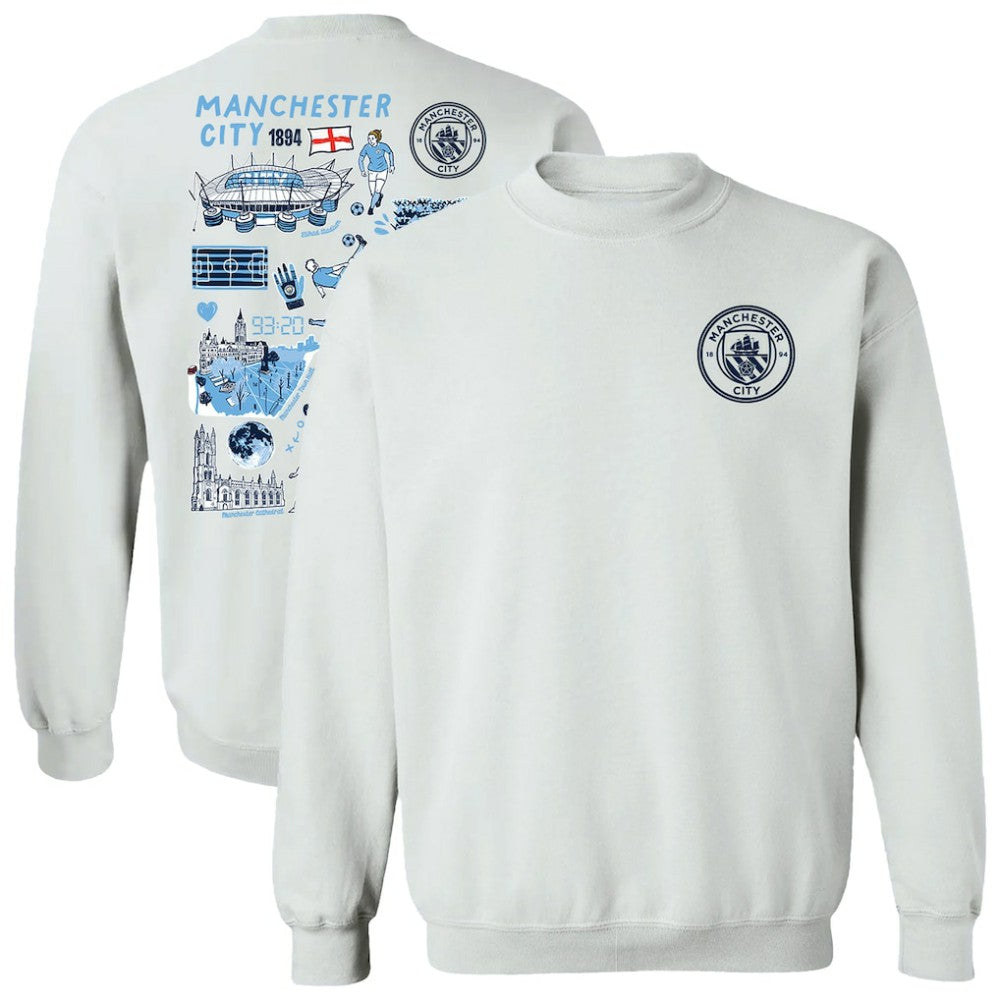 Manchester City Vive La Fete Women's Impressions Artwork Pullover Sweatshirt  Discount - White 