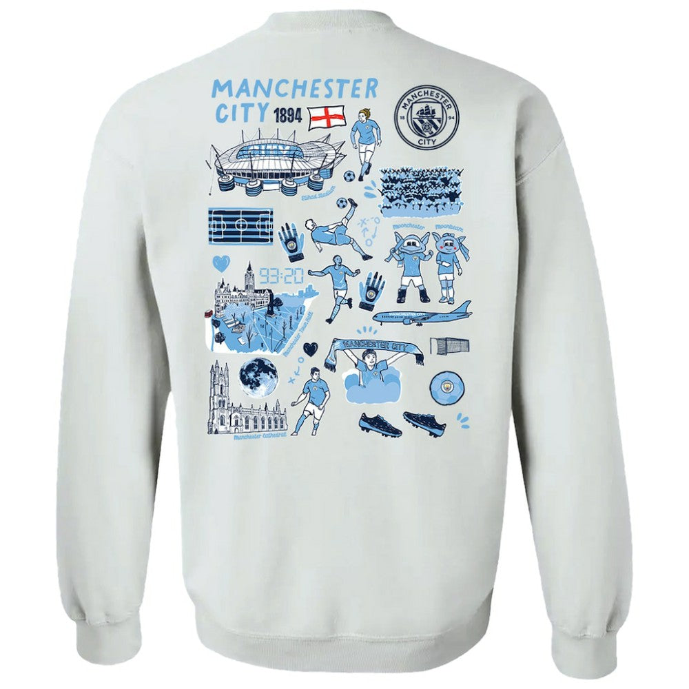 Manchester City Vive La Fete Women's Impressions Artwork Pullover Sweatshirt  Discount - White 